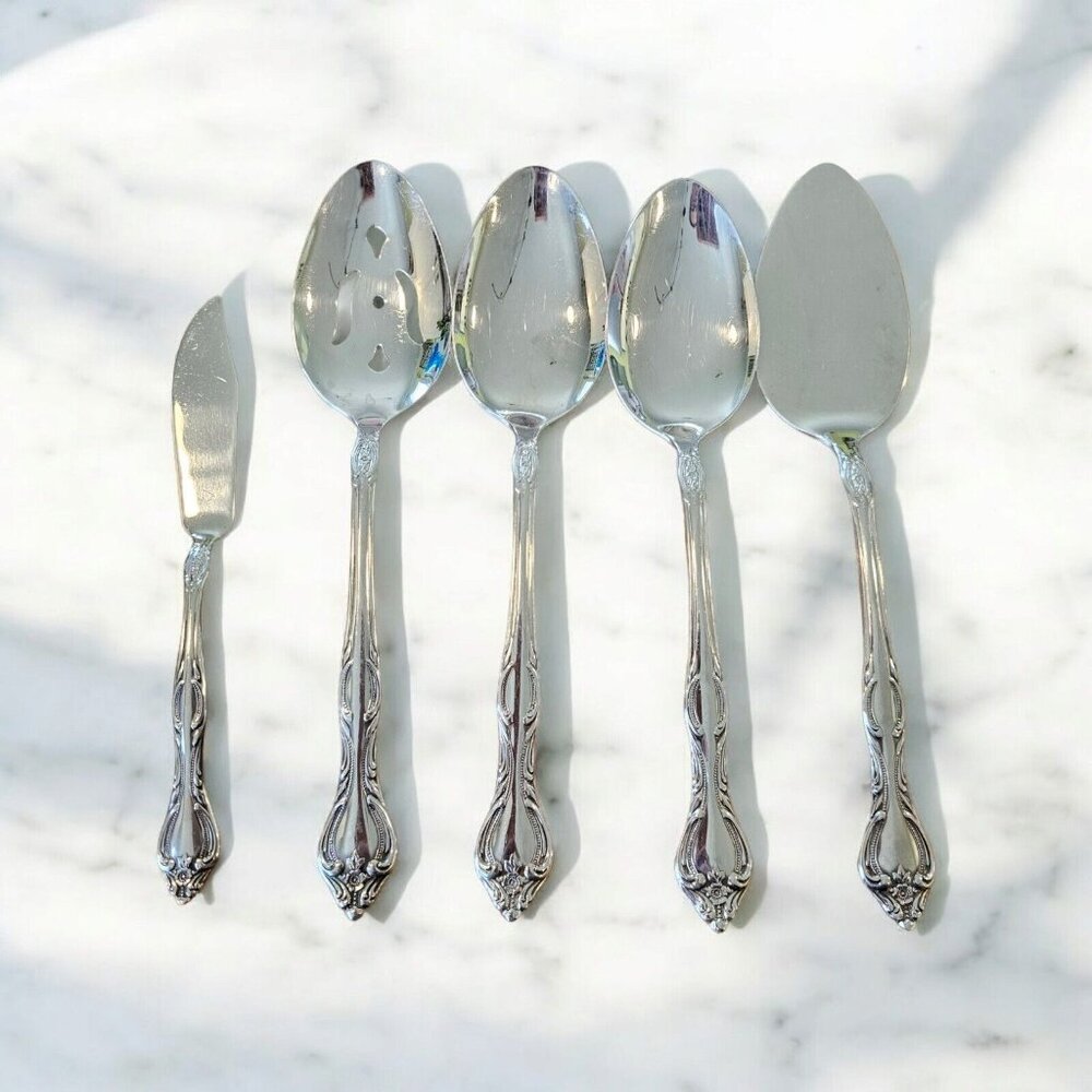 5 Serving‎ Pcs Royal Baroque Imperial USA Stainless Flatware Silverware Spoons